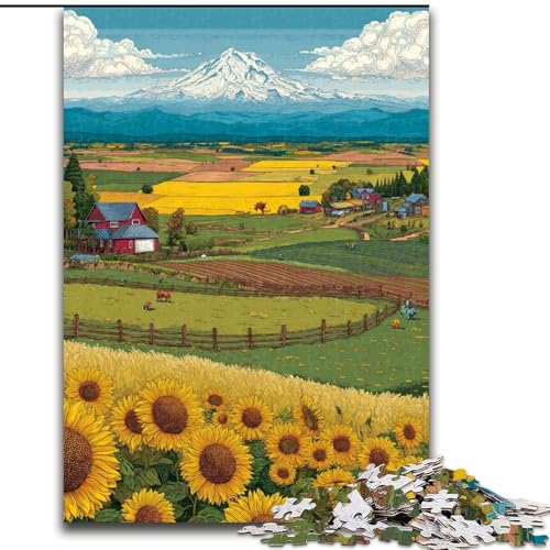 Puzzle für Erwachsene, 1000 Teile, Sonnenblumenfeld, Familienspiel, Stressabbau, schwierige Herausforderung, EIN Kunstwerk für Kinder ab 14 Jahren (Größe 50x75cm) von LiJianXXR