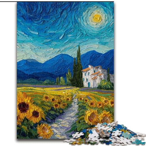 Puzzle für Erwachsene, 1000 Teile, Sonnenblumenölgemälde, Familienunterhaltungsspielzeug, ganze Familie, ab 14 Jahren (Größe 26x38cm) von LiJianXXR