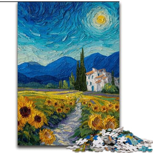 Puzzle für Erwachsene, 1000 Teile, Sonnenblumenölgemälde, Stressabbau, schwierige Herausforderung, Wichtelgeschenke für Kinder ab 14 Jahren (Größe 50x75cm) von LiJianXXR