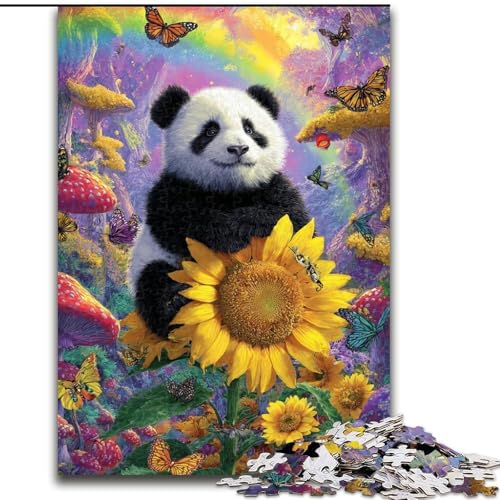 Puzzle für Erwachsene, 1000 Teile, Sonnenblumenpanda, für Kinder ab 14 Jahren, Lernspiel, Herausforderung, Spielzeug, Geschenk zum Geburtstag (Größe 26x38cm) von LiJianXXR