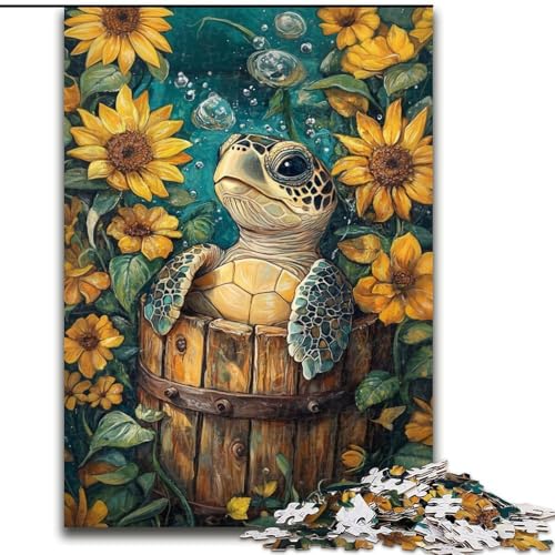 Puzzle für Erwachsene, 1000 Teile, Sonnenblumenschildkröte, für Kinder ab 14 Jahren, Lernspiel, Herausforderung, Spielzeug, Geschenk zum Geburtstag (Größe 26x38cm) von LiJianXXR