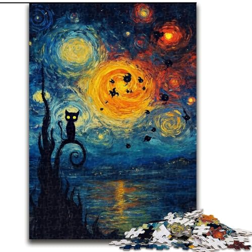 Puzzle für Erwachsene, 1000 Teile, Sternenhimmel, Schwarze Katze, Familienspiel, Stressabbau, schwierige Herausforderung, EIN Kunstwerk für Kinder ab 14 Jahren (Größe 26x38cm) von LiJianXXR