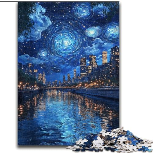 Puzzle für Erwachsene, 1000 Teile, Sternennacht über der Seine, für Kinder ab 14 Jahren, Lernspiel, Herausforderung, Spielzeug, Geschenk zum Geburtstag (Größe 26x38cm) von LiJianXXR