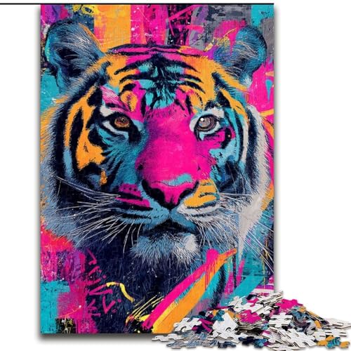 Puzzle für Erwachsene, 1000 Teile, Tiger-Graffiti, Stressabbau, schwierige Herausforderung, Wichtelgeschenke für Kinder ab 14 Jahren (Größe 50x75cm) von LiJianXXR