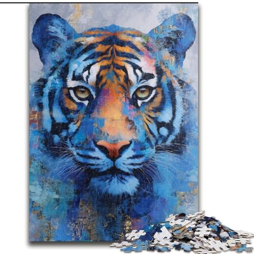 Puzzle für Erwachsene, 1000 Teile, Tiger-Ölgemälde, Spielzeug, Lernspiele, Stressabbau, Eltern-Kind-Interaktion (Größe 50x75cm) von LiJianXXR