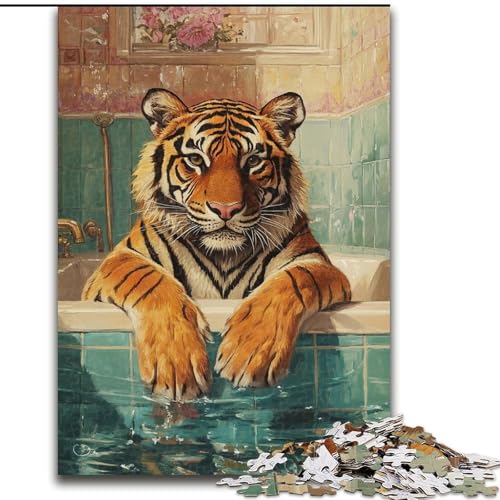 Puzzle für Erwachsene, 1000 Teile, Tiger im Badezimmer, Spielzeug, Lernspiele, Stressabbau, Eltern-Kind-Interaktion (Größe 26x38cm) von LiJianXXR