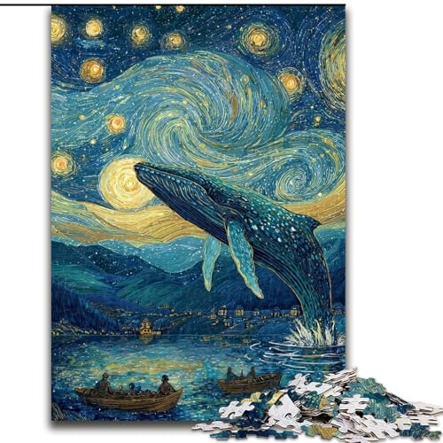 Puzzle für Erwachsene, 1000 Teile, Wale im Sternenhimmel, Familienunterhaltungsspielzeug, ganze Familie, ab 14 Jahren (Größe 26x38cm) von LiJianXXR