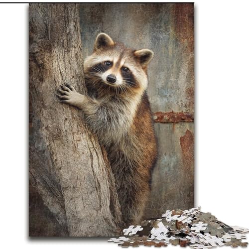 Puzzle für Erwachsene, 1000 Teile, Waschbär auf einem Baum, Familienunterhaltungsspielzeug, ganze Familie, ab 14 Jahren (Größe 26x38cm) von LiJianXXR