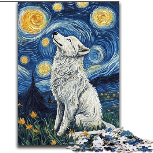 Puzzle für Erwachsene, 1000 Teile, Wolf unter dem Nachthimmel, für Kinder ab 14 Jahren, Lernspiel, Herausforderung, Spielzeug, Geschenk zum Geburtstag (Größe 26x38cm) von LiJianXXR