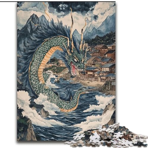 Puzzle für Erwachsene, 1000 Teile, japanischer Wellendrache, Stressabbau, schwierige Herausforderung, Wichtelgeschenke für Kinder ab 14 Jahren (Größe 26x38cm) von LiJianXXR