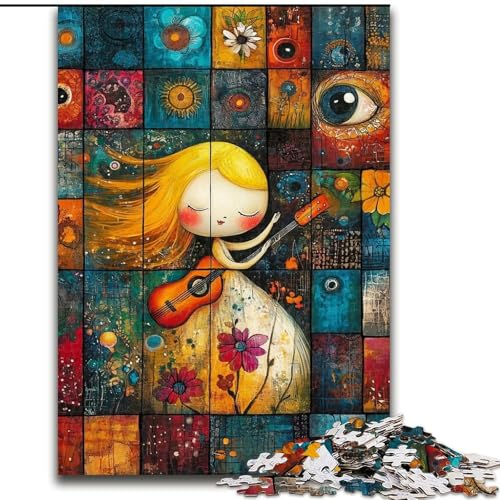 Puzzle für Erwachsene, 1000 Teile, kleines Mädchen spielt Gitarre, Stressabbau, schwierige Herausforderung, Wichtelgeschenke für Kinder ab 14 Jahren (Größe 26x38cm) von LiJianXXR