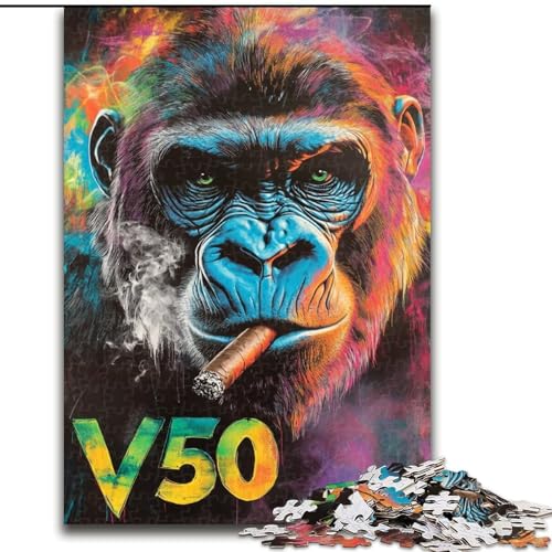 Puzzle für Erwachsene, 1000 Teile, rauchender Schimpanse, Familienunterhaltungsspielzeug, ganze Familie, ab 14 Jahren (Größe 50x75cm) von LiJianXXR