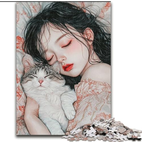 Puzzle für Erwachsene, 1000 Teile, schlafendes Mädchen und Katze, Spielzeug, Lernspiele, Stressabbau, Eltern-Kind-Interaktion (Größe 50x75cm) von LiJianXXR