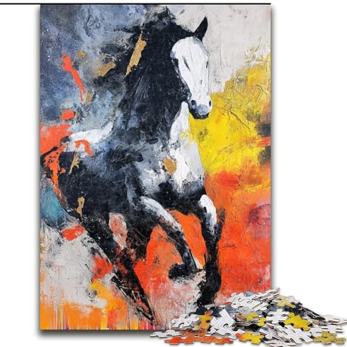 Puzzle für Erwachsene, 1000 Teile, schwarzes goldenes Pferd, Familienunterhaltungsspielzeug, ganze Familie, ab 14 Jahren (Größe 50x75cm) von LiJianXXR