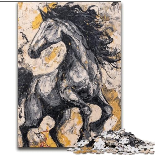 Puzzle für Erwachsene, 1000 Teile, schwarzes goldenes Pferd, für Kinder ab 14 Jahren, Lernspiel, Herausforderung, Spielzeug, Geschenk zum Geburtstag (Größe 26x38cm) von LiJianXXR