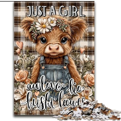 Puzzle für Erwachsene, 1000 Teile, süße Hochlandkuh, Familienunterhaltungsspielzeug, ganze Familie, ab 14 Jahren (Größe 50x75cm) von LiJianXXR