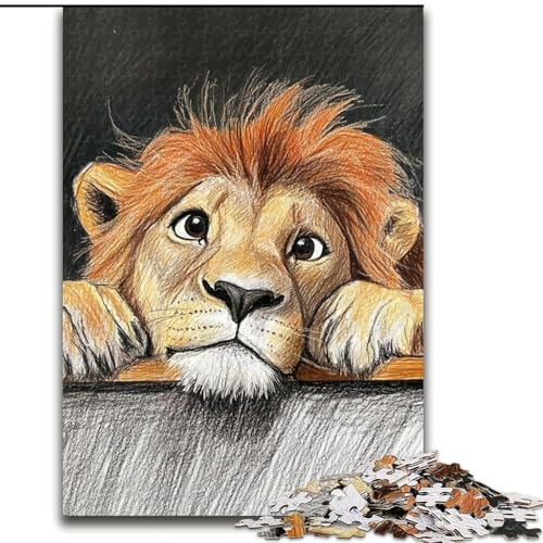 Puzzle für Erwachsene, 1000 Teile, trauriger Löwe, Familienspiel, Stressabbau, schwierige Herausforderung, EIN Kunstwerk für Kinder ab 14 Jahren (Größe 26x38cm) von LiJianXXR
