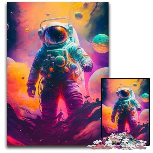 Puzzle für Erwachsene, 1000-teiliges Astronauten-Holzpuzzle für Erwachsene, anspruchsvolles Denkspiel für Teenager, unterhaltsames interaktives Spiel für die ganze Familie, 50x75cm/19,68x29,52 Zoll von LiJianXXR