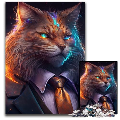 Puzzle für Erwachsene, 1000-teiliges Boss-Cat-Holzpuzzle für Erwachsene, anspruchsvolles Denkspiel für Teenager, unterhaltsames interaktives Spiel für die ganze Familie, 50x75cm/19,68x29,52 Zoll von LiJianXXR