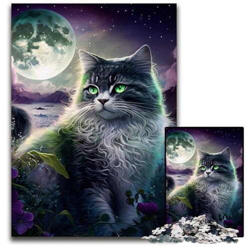 Puzzle für Erwachsene, 1000-teiliges Fantasy-Katzen-Holzpuzzle für Erwachsene, anspruchsvolles Denkspiel für Teenager, unterhaltsames interaktives Spiel für die ganze Familie, 50x75cm/19,68x29,52 Zoll von LiJianXXR