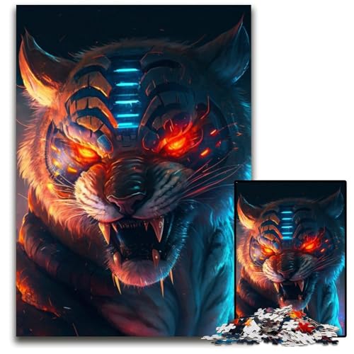 Puzzle für Erwachsene, 1000-teiliges Fantasy-Tiger-Holzpuzzle für Erwachsene, anspruchsvolles Denkspiel für Teenager, unterhaltsames interaktives Spiel für die ganze Familie, 50x75cm/19,68x29,52 Zoll von LiJianXXR