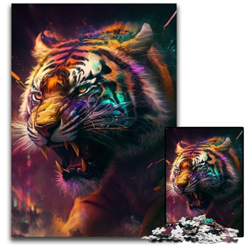 Puzzle für Erwachsene, 1000-teiliges Fantasy-Tiger-Holzpuzzle für Erwachsene, anspruchsvolles Denkspiel für Teenager, unterhaltsames interaktives Spiel für die ganze Familie, 50x75cm/19,68x29,52 Zoll von LiJianXXR