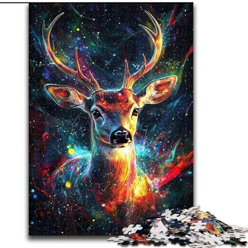 Puzzle für Erwachsene, 1000-teiliges Galaxy-Hirsch-Puzzle aus Karton, anspruchsvolles DIY-Denkspiel, interaktives Familienspiel, 1000 Teile(26x38cm) von LiJianXXR