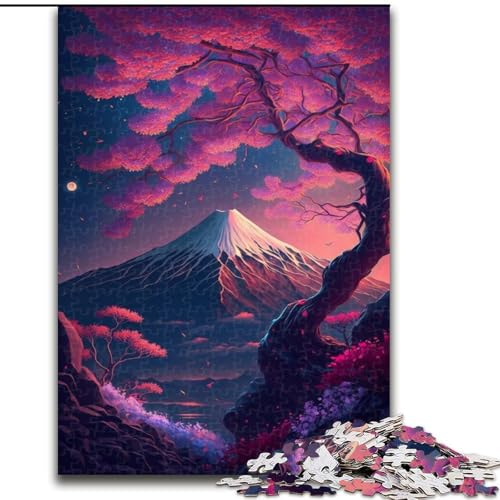 Puzzle für Erwachsene, 1000-teiliges Holzpuzzle mit Kirschblütenbäumen am Fuji, anspruchsvolles DIY-Denkspiel, interaktives Familienspiel, 1000 Teile(50x75cm) von LiJianXXR