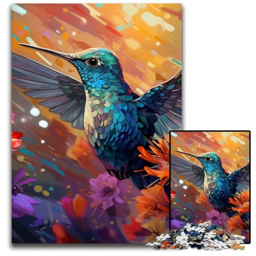 Puzzle für Erwachsene, 1000-teiliges Kolibri-Kunst-Holzpuzzle für Erwachsene, anspruchsvolles Denkspiel für Teenager, unterhaltsames interaktives Spiel für die ganze Familie, 50x75cm/19,68x29,52 Zoll von LiJianXXR