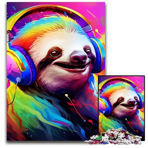 Puzzle für Erwachsene, 1000-teiliges Kunst-Faultier-Holzpuzzle für Erwachsene, anspruchsvolles Denkspiel für Teenager, unterhaltsames interaktives Spiel für die ganze Familie, 50x75cm/19,68x29,52 Zoll von LiJianXXR