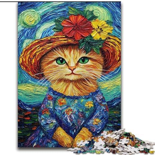 Puzzle für Erwachsene, 1000-teiliges Puzzle, Van Gogh, Nachthimmelkatze, Spielzeug, Lernspiele, Stressabbau, Eltern-Kind-Interaktion (Größe 50x75cm) von LiJianXXR