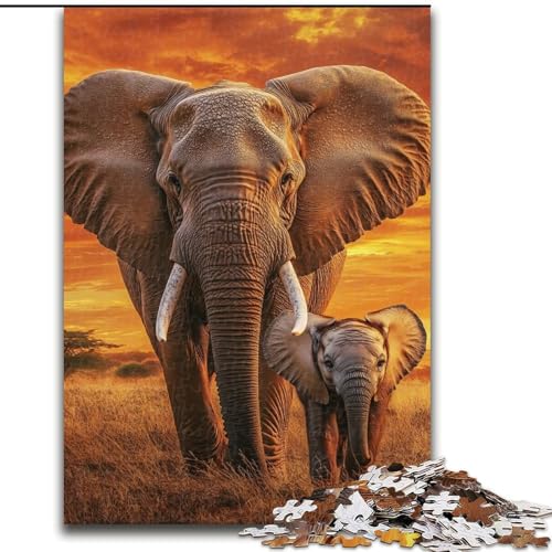 Puzzle für Erwachsene, 1000-teiliges Puzzle, afrikanischer Elefant, Spielzeug, Lernspiele, Stressabbau, Eltern-Kind-Interaktion (Größe 50x75cm) von LiJianXXR