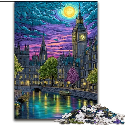 Puzzle für Erwachsene, 1000-teiliges Puzzle London bei Nacht, Spielzeug, Lernspiele, Stressabbau, Eltern-Kind-Interaktion (Größe 26x38cm) von LiJianXXR