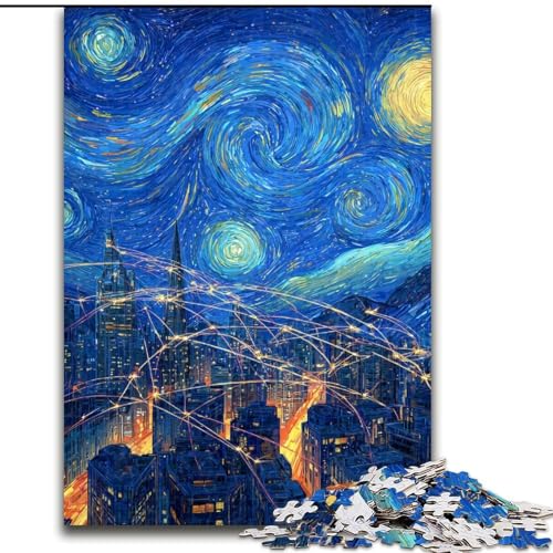 Puzzle für Erwachsene, 1000-teiliges Puzzle Stadt unter dem Nachthimmel, Spielzeug, Lernspiele, Stressabbau, Eltern-Kind-Interaktion (Größe 50x75cm) von LiJianXXR