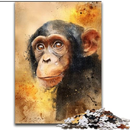 Puzzle für Erwachsene und Jugendliche, 1000 Teile, Aquarell-Schimpanse, Lernspiele, Heimdekoration, geeignet für die Schreibtischdekoration (Größe 50x75cm) von LiJianXXR