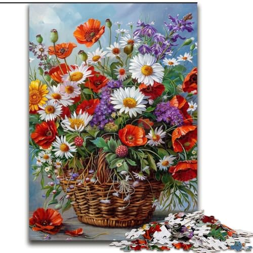 Puzzle für Erwachsene und Jugendliche, 1000 Teile, Blumen im Korb, Spielzeug, Lernspiele, Stressabbau, Stärkung der Liebe zwischen Paaren (Größe 26x38cm) von LiJianXXR