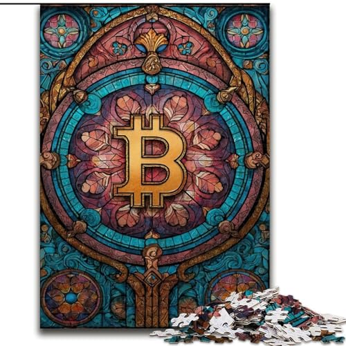 Puzzle für Erwachsene und Jugendliche, 1000 Teile, Buntglas, Bitcoin, Spielzeug, Lernspiele, Stressabbau, Stärkung der Liebe zwischen Paaren (Größe 26x38cm) von LiJianXXR