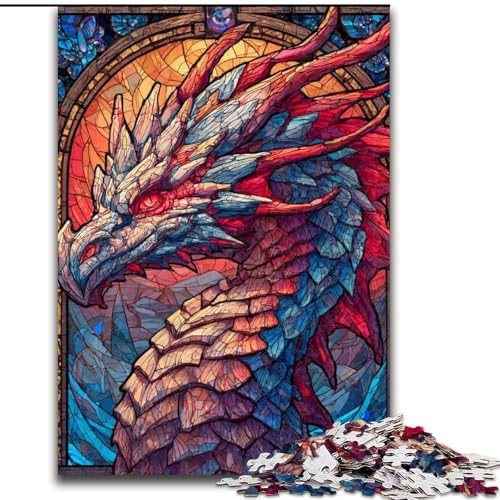 Puzzle für Erwachsene und Jugendliche, 1000 Teile, Buntglasdrache, Spielzeug, Lernspiele, Stressabbau, Stärkung der Liebe zwischen Paaren (Größe 50x75cm) von LiJianXXR