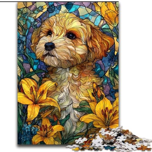 Puzzle für Erwachsene und Jugendliche, 1000 Teile, Buntglashund, Spielzeug, Lernspiele, Stressabbau, Stärkung der Liebe zwischen Paaren (Größe 50x75cm) von LiJianXXR