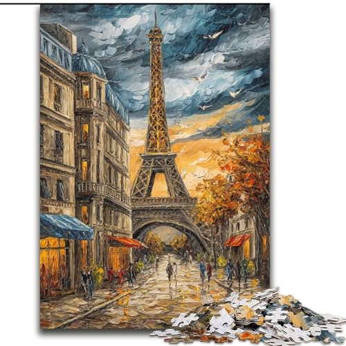 Puzzle für Erwachsene und Jugendliche, 1000 Teile, Eiffelturm-Ölgemälde, Spielzeug, Lernspiele, Stressabbau, Stärkung der Liebe zwischen Paaren (Größe 50x75cm) von LiJianXXR