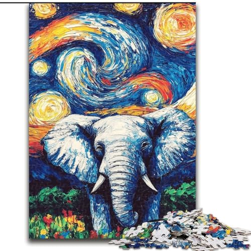 Puzzle für Erwachsene und Jugendliche, 1000 Teile, Elefant am Nachthimmel, Lernspiele, Heimdekoration, geeignet als Schreibtischdekoration (Größe 26x38cm) von LiJianXXR