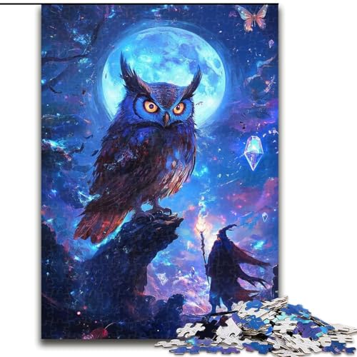 Puzzle für Erwachsene und Jugendliche, 1000 Teile, Eule in der Nacht, Lernspiele, Heimdekoration, geeignet als Schreibtischdekoration (Größe 26x38cm) von LiJianXXR