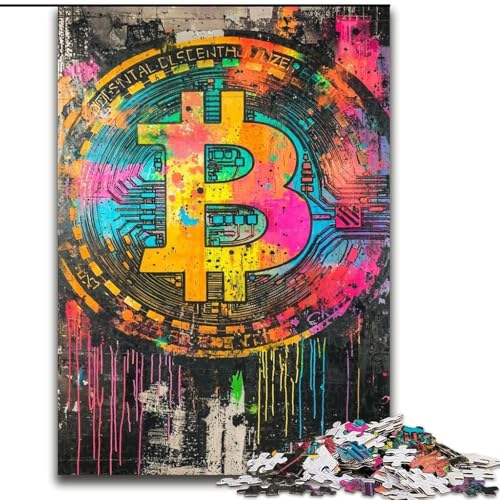 Puzzle für Erwachsene und Jugendliche, 1000 Teile, Graffiti-Bitcoin, Lernspiele, Heimdekoration, geeignet als Schreibtischdekoration (Größe 26x38cm) von LiJianXXR
