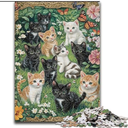 Puzzle für Erwachsene und Jugendliche, 1000 Teile, Kätzchen im Garten, Lernspiele, Heimdekoration, geeignet als Schreibtischdekoration (Größe 50x75cm) von LiJianXXR