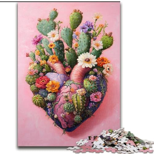 Puzzle für Erwachsene und Jugendliche, 1000 Teile, Kaktusherz, Lernspiele, Heimdekoration, geeignet für die Schreibtischdekoration (Größe 26x38cm) von LiJianXXR