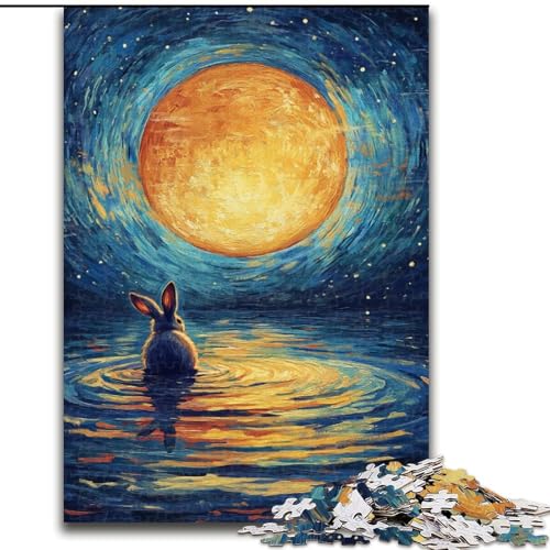 Puzzle für Erwachsene und Jugendliche, 1000 Teile, Kaninchen unter dem Mond, Lernspiele, Heimdekoration, geeignet für die Schreibtischdekoration (Größe 50x75cm) von LiJianXXR