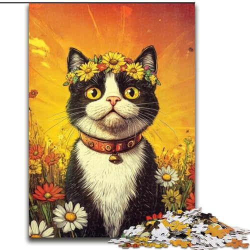 Puzzle für Erwachsene und Jugendliche, 1000 Teile, Katzen und Blumen, Lernspiele, Heimdekoration, geeignet für die Schreibtischdekoration (Größe 26x38cm) von LiJianXXR