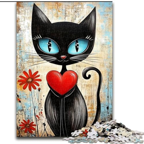 Puzzle für Erwachsene und Jugendliche, 1000 Teile, Love Black Cat, Lernspiele, Heimdekoration, geeignet für die Schreibtischdekoration (Größe 26x38cm) von LiJianXXR