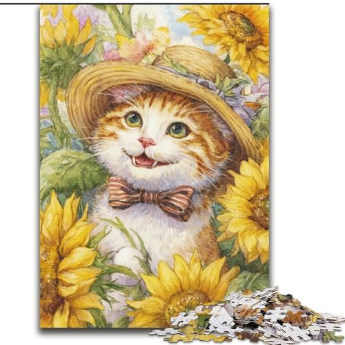 Puzzle für Erwachsene und Jugendliche, 1000 Teile, Sonnenblumenkatze, Lernspiele, Heimdekoration, geeignet für die Schreibtischdekoration (Größe 50x75cm) von LiJianXXR