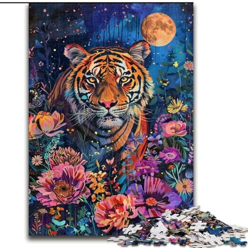 Puzzle für Erwachsene und Jugendliche, 1000 Teile, Tiger unter dem Mond, Lernspiele, Heimdekoration, geeignet für die Schreibtischdekoration (Größe 26x38cm) von LiJianXXR